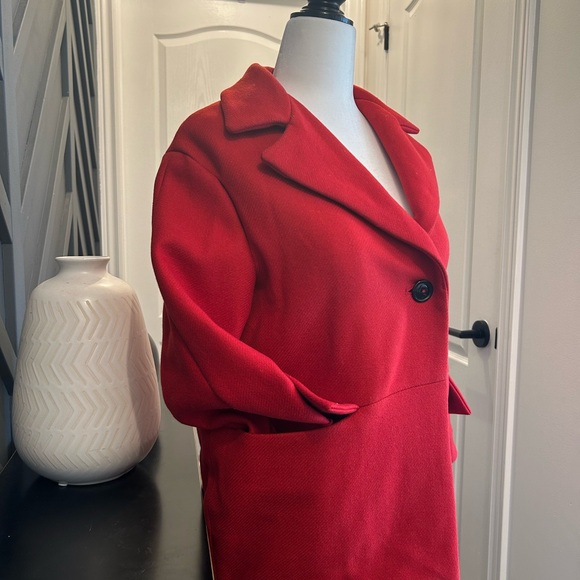 Zara dress coat: stunning red mid length dress coat for winter or cool fall day. - Picture 6 of 11